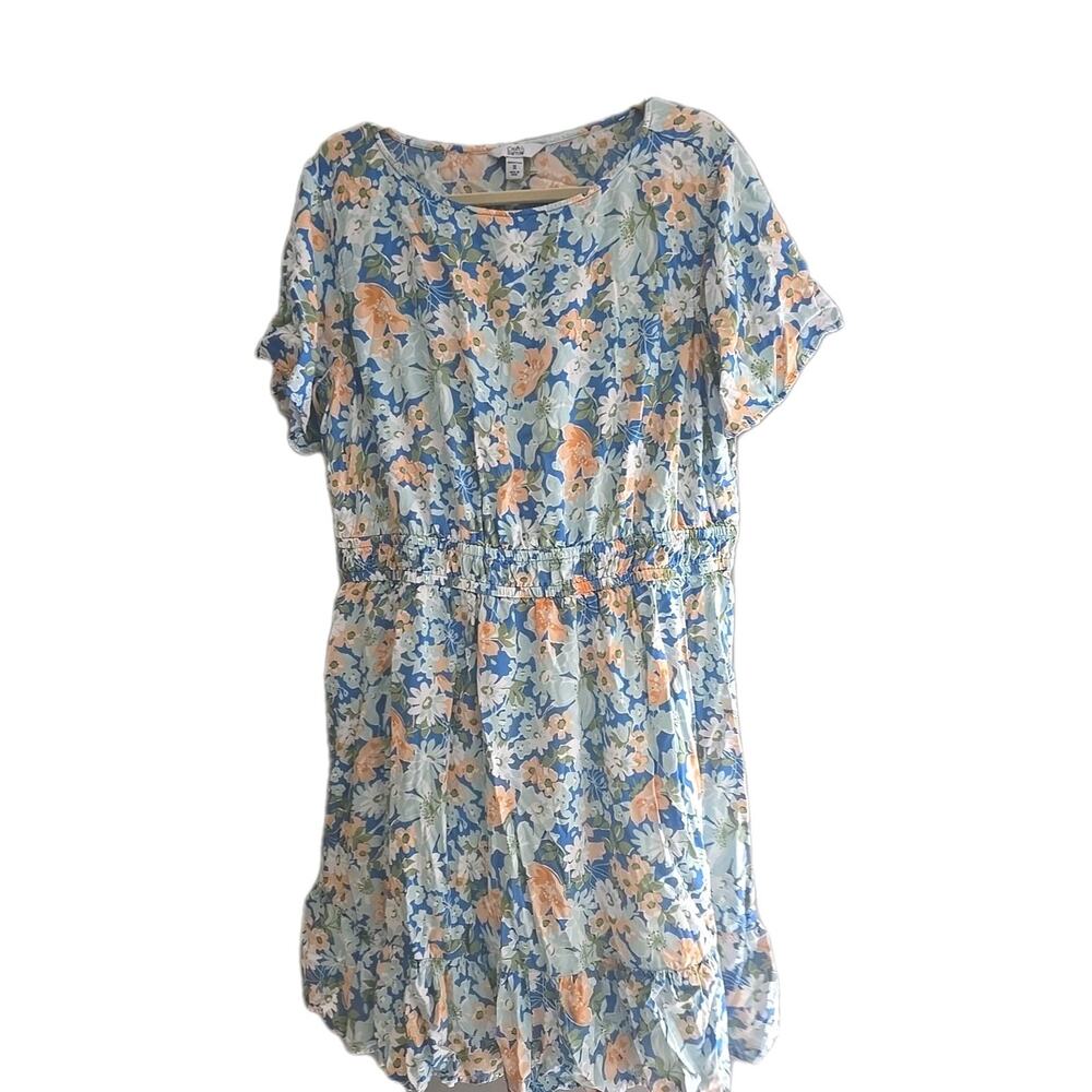 Croft & Barrow Blue Orange Floral Smocked Waist Summer Dress Womans Plus Size 1X
